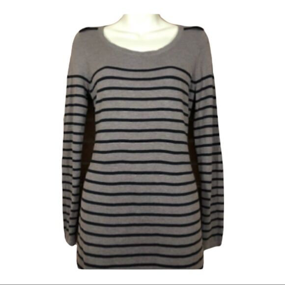 Loft | Gray Stripe Long Sleeve Sweater Dress | S - Picture 2 of 7